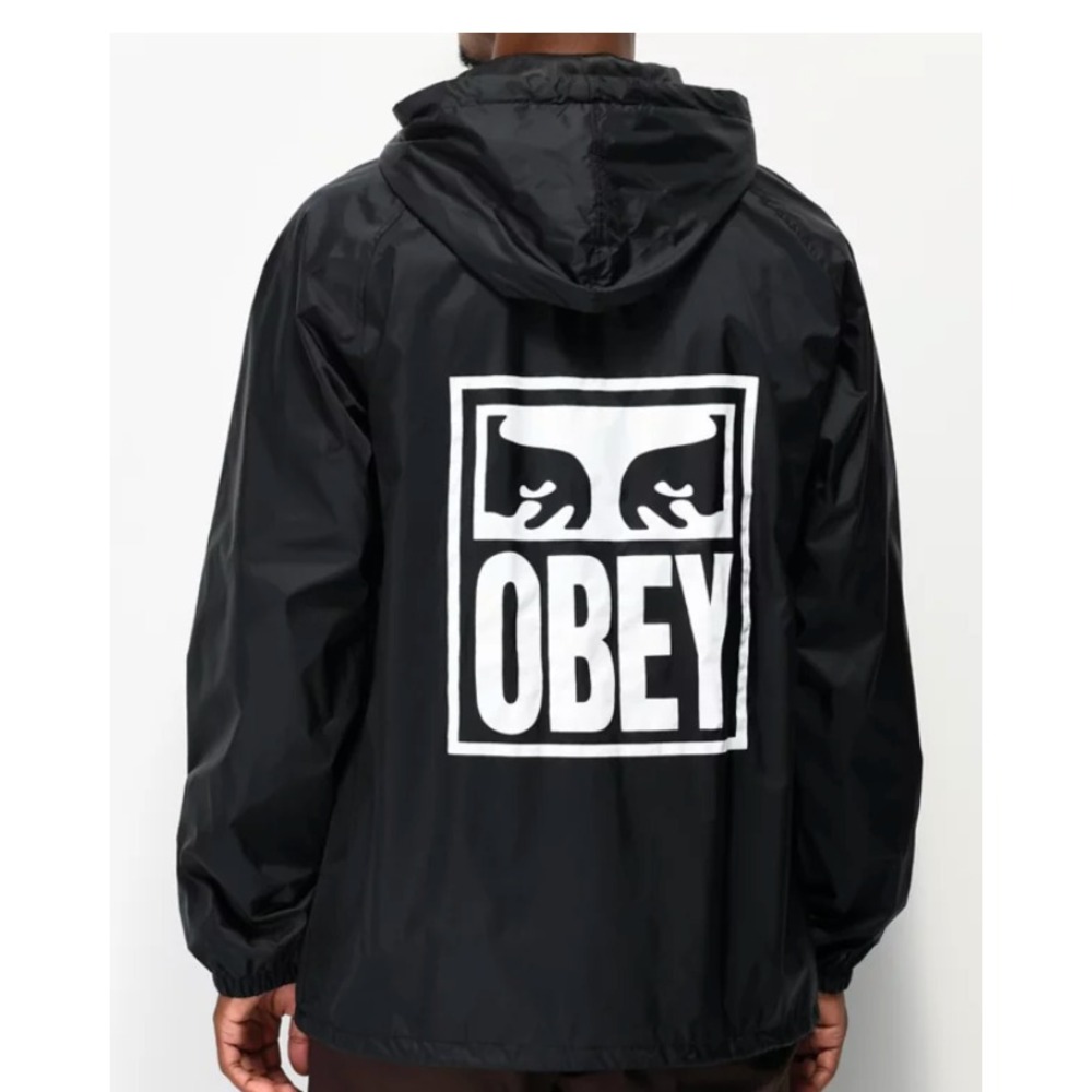 Obey Outlander Hooded Jacket Black Snap Button Mens Small